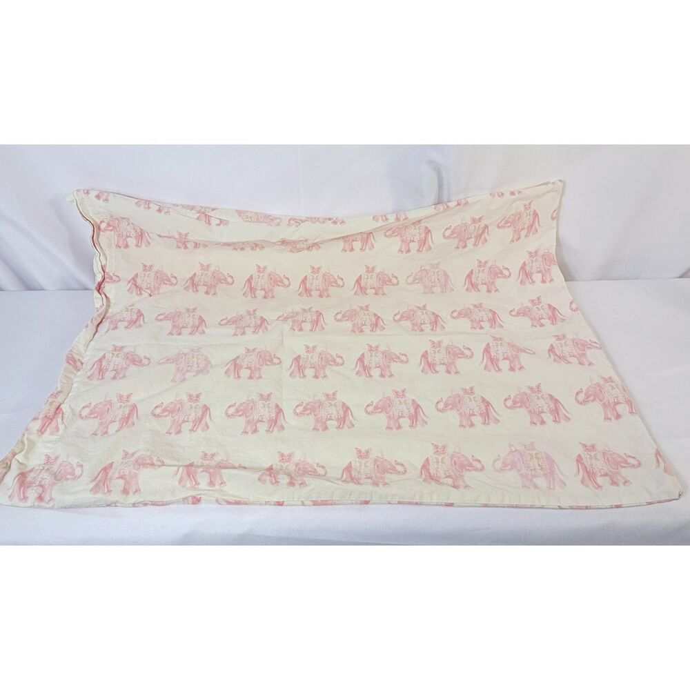 Pottery Barn Kids Elephant Bazaar Standard Pillowcase Pink White Organic Cotton